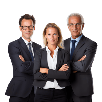 Three business people standing together with their arms crossed png