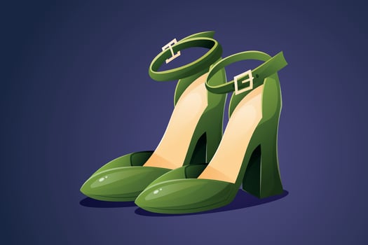 Fashionable elegant women's green shoes, high-heeled sandals. isolated cartoon illustration. vector
