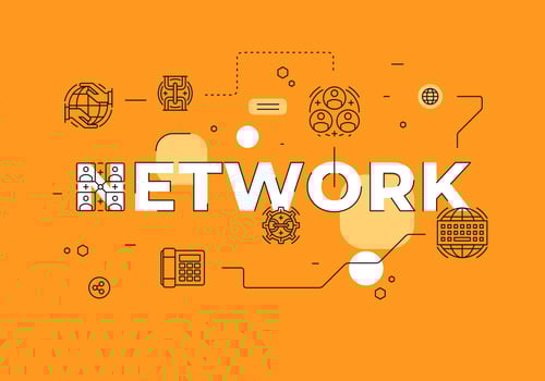 Network text concept modern flat style illustration red banner with outline icons vector
