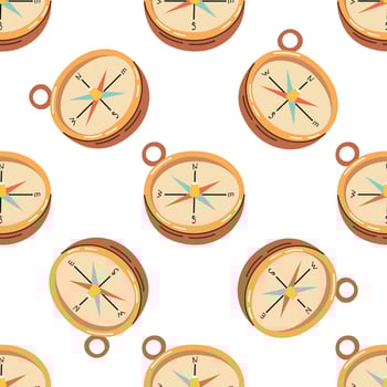 Cute hand drawn compass seamless pattern. Flat illustration isolated on white background. Doodle drawing. vector