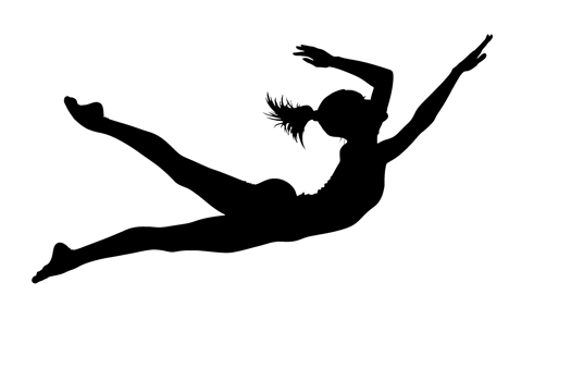 A black silhouette of a female gymnast. png