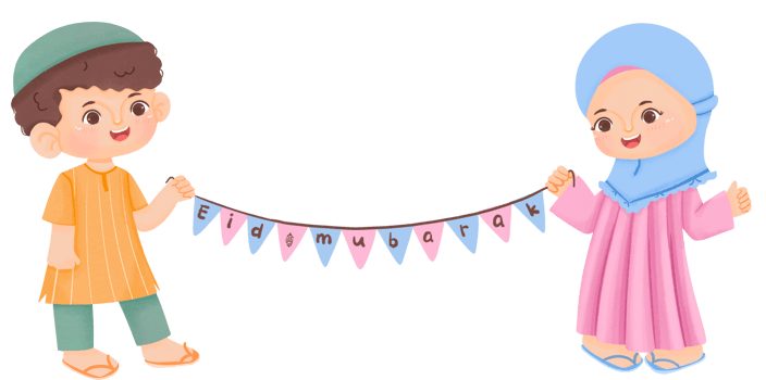Muslim Kids Holding Eid Mubarak Banner png