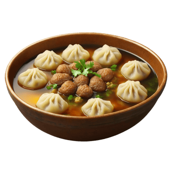 Uzbek chuchvara small dumplings meat filling onions served in a bowl with broth Culinary and png