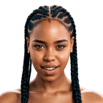 Young African American woman with box braids and tribal tattoo plain face winking eyes gnashing. Essence of diverse femininity. png