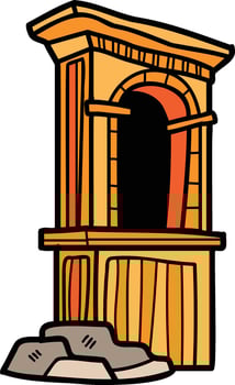 A cartoon drawing of a building with a door and a window vector