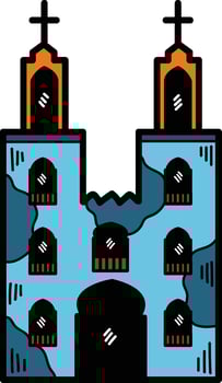 A large building with a large archway and a small window vector