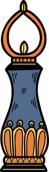 A black and white drawing of a lantern with a flame inside vector
