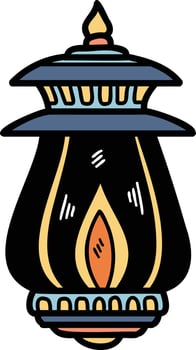 A black and white drawing of a lantern with a flame inside vector