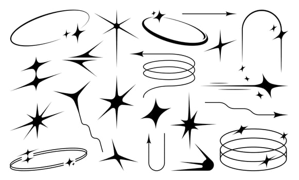 Aesthetic y2k elements, star and sparkle figures vector