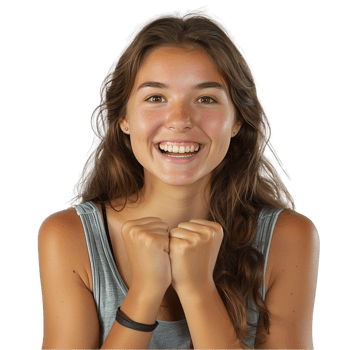 Young woman with a big smile expressing joyful excitement png