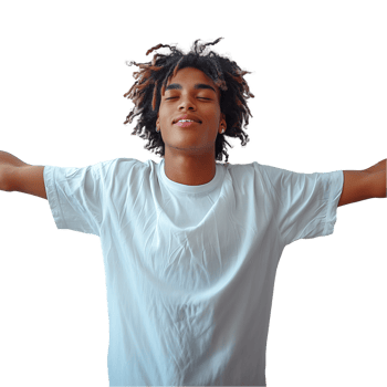 Young man feeling free and joyful with arms outstretched png