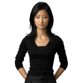Confident young Asian woman with a sleek black outfit png