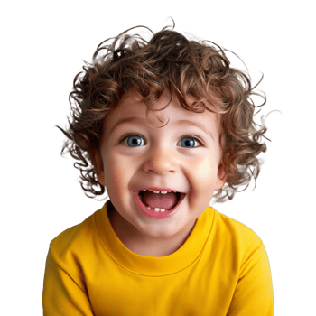 Joyful toddler boy smiling with cute curly hair png