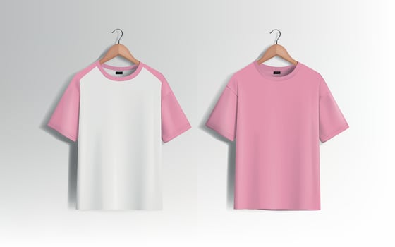 Pink unisex blank t-shirt stylish template sides for design mockup print, isolated. vector