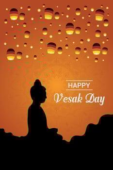 Flat vesak day illustration festival celebration and vesak day Banner vector