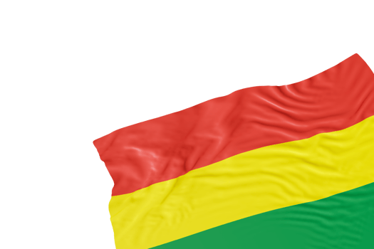Realistic flag of Bolivia with folds, on transparent background. Footer, corner design element. Cut out. Perfect for patriotic themes or national event promotions. Empty, copy space. 3D render. png