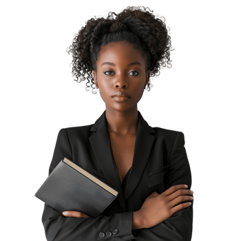 Confident young businesswoman with notebook on transparent background png