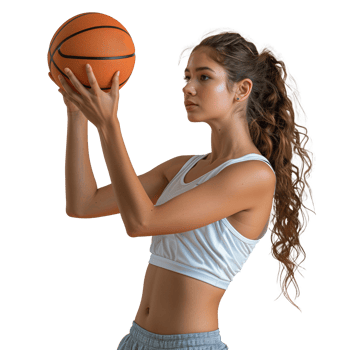 Young woman practicing basketball skills on transparent background png