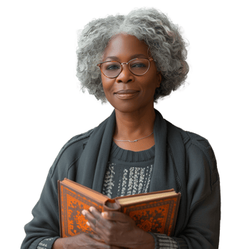 Confident senior woman holding a book on transparent background png