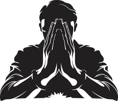 Tranquil Tributes Black Icon of Praying Hands Sacred Symmetry Praying Man Hands Logo in Black vector