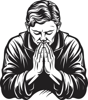 Sacred Symmetry Praying Man Hands in Black Icon Holistic Harmony Logo of Praying Hands in Black vector