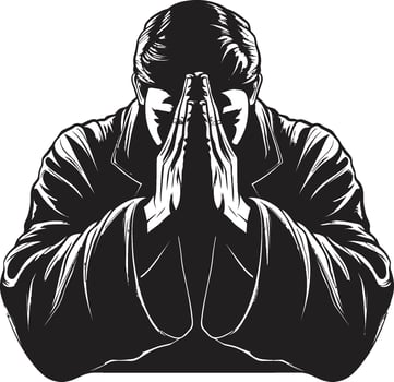Spiritual Silhouettes Black Iconic Praying Hands Pious Portraits Elegant Praying Man Hands in vector