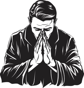 Heavenly Touch Iconic Praying Hands Logo in Reverent Reverie Black Icon Design of Praying Man Hands vector
