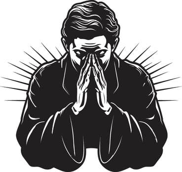 Tranquil Tokens Praying Hands Logo in Black Icon Ethereal Elegance Praying Man Hands in Black vector