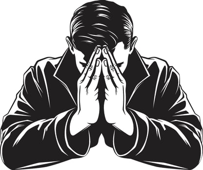 Sacred Shadows Praying Hands Icon in Black Iconic Illumination Elegant Praying Man Hands vector