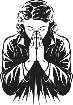 Tranquil Tokens Praying Womans Hands Logo in Black Icon Ethereal Elegance Black Design of Praying Woman Hands vector