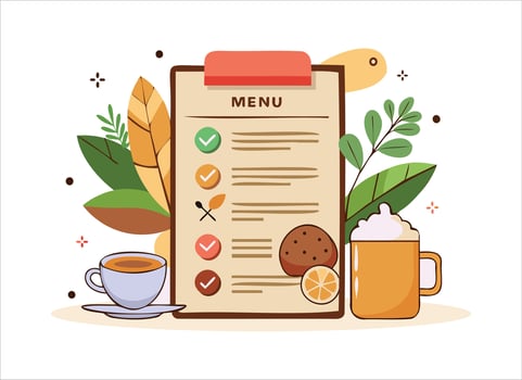 Creative Restaurant Menu Design with Coffee and Dessert Illustration vector