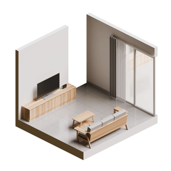 Isometric Living Room Interior 3D Render illustration png