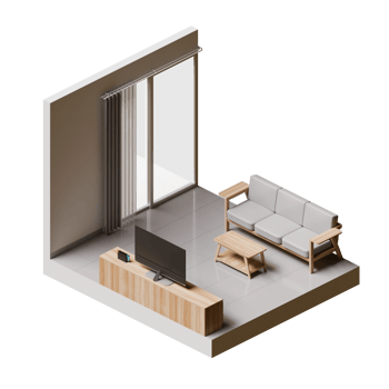 Living Room Interior Isometric 3D Render illustration png