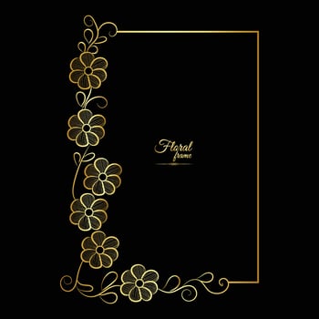 Gold shiny glowing vintage frame with flower isolated floral background Golden luxury frame vector
