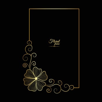 Gold shiny glowing vintage frame with flower isolated floral background Golden luxury frame vector