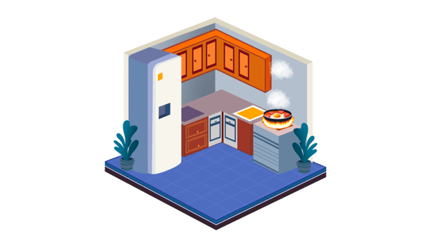 Cooking food in the home kitchen, isometric kitchen, kitchen isometric interior design with furniture, modern furniture, refrigerator, Freshness and heat create a gourmet meal of homemade vegetable png