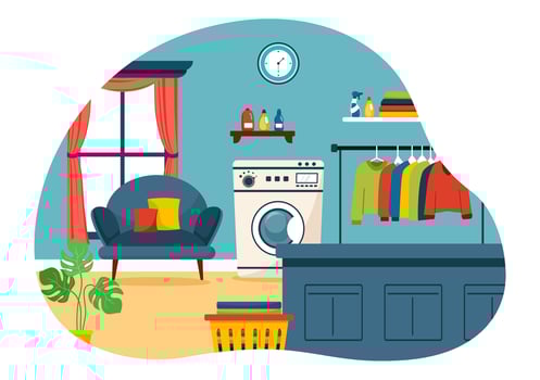 Dry Cleaning Store Service Illustration with Washing Machines, Dryers and Laundry for Clean Clothing in Flat Cartoon Background Design vector