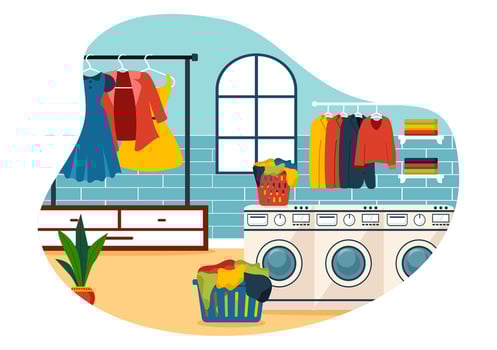 Dry Cleaning Store Service Illustration with Washing Machines, Dryers and Laundry for Clean Clothing in Flat Cartoon Background Design vector