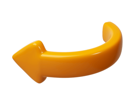 orange 3d half circle arrows down direction. Arrow sign or icon for web button and interface and navigation design illustration png