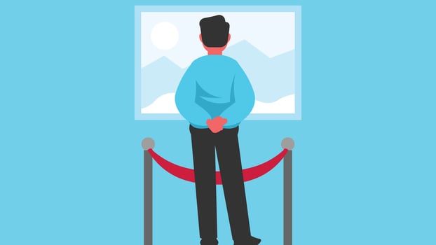 Person standing in a museum admiring paintings illustration vector