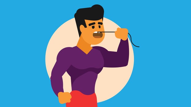 boy removes his teeth with a thread illustration vector