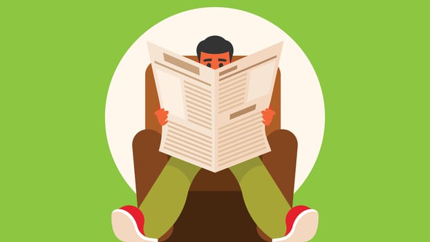 person sits on chair and reading newspapers illustration vector