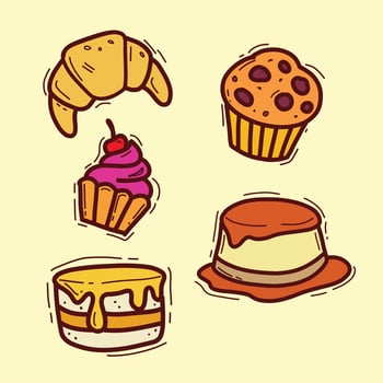 free hand drawn set of pastries doodles vector