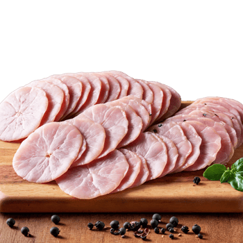 Mortadella thinly sliced and draped over a wooden serving board with a few cornichons and png