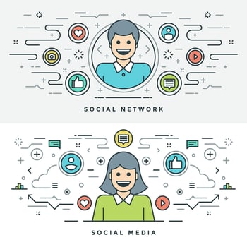 Flat line Social Media and Network Concept illustration vector