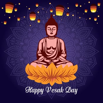 Flat vesak day illustration festival celebration social media post and vesak day Banner vector