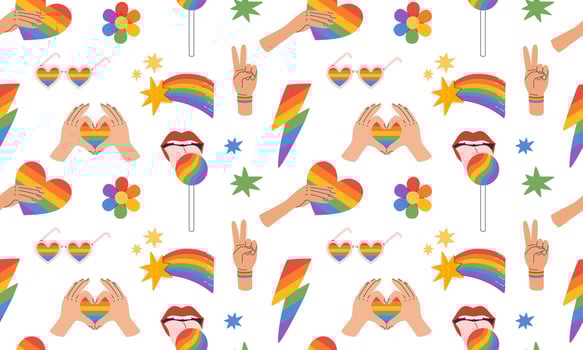 Seamless pattern with LGBTQ community signs and symbols. LGBT pride month. illustration vector