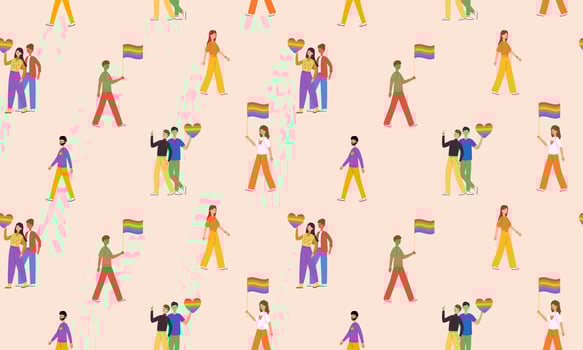 Seamless pattern with different people LGBT community. Gays, lesbians, transsexuals and bisexual celebrating LGBT pride month. LGBTQ pride. illustration in flat style vector