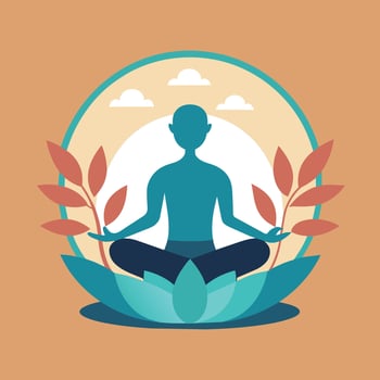 A man sits in a lotus position during a yoga class, A calming image of a peaceful yoga class in session, minimalist simple modern logo design vector