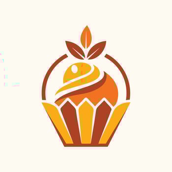 A cupcake topped with a leaf, showcasing a unique and nature-inspired dessert design, A clean and stylish design for a dessert cafe, minimalist simple modern logo design vector